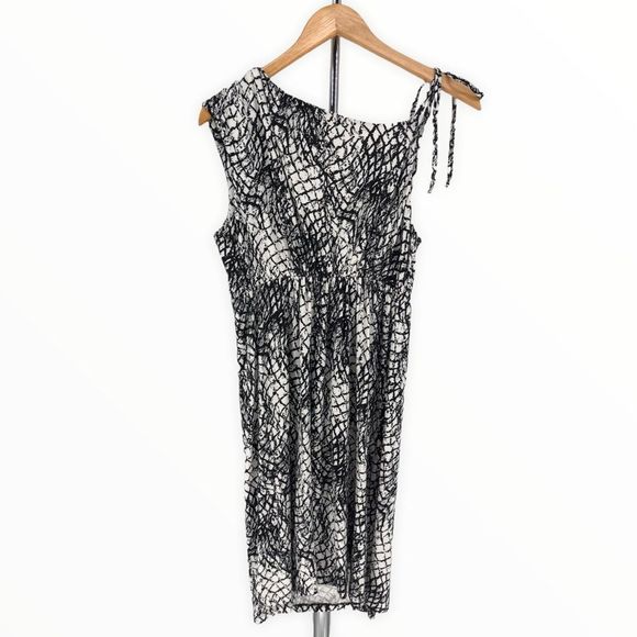 A Pea in the Pod Maternity Black White Animal Print Asymmetrical Strap Dress NWT - Picture 6 of 10